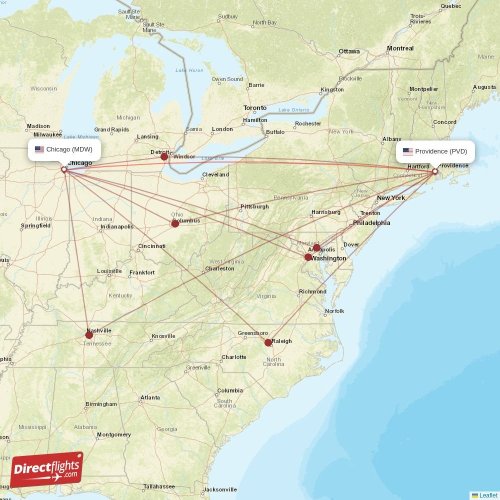 Chicago - Providence direct flight map