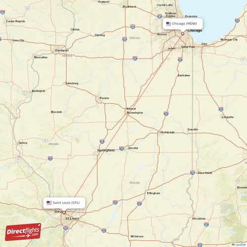 Chicago - Saint Louis direct flight map