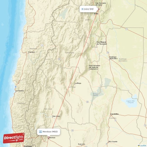 Mendoza - Jujuy direct flight map