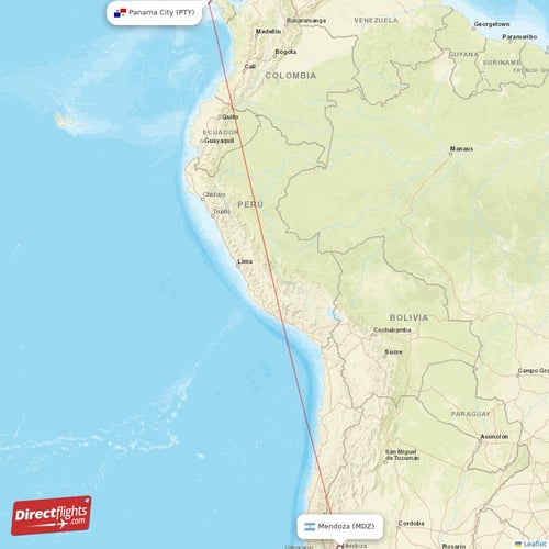 Mendoza - Panama City direct flight map