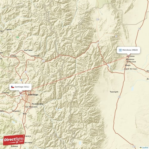 Mendoza - Santiago direct flight map