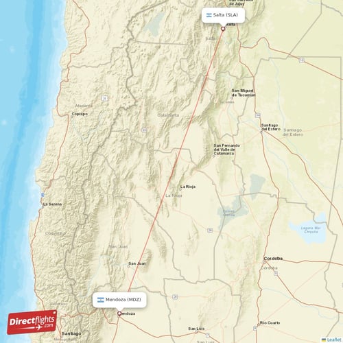 Mendoza - Salta direct flight map