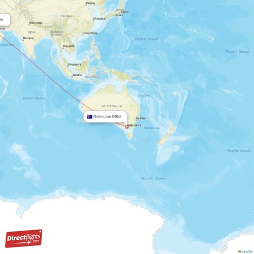 Melbourne - Doha direct flight map