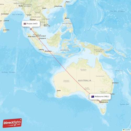Melbourne - Phuket direct flight map