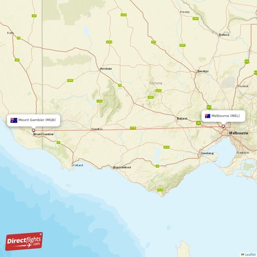 Melbourne - Mount Gambier direct flight map