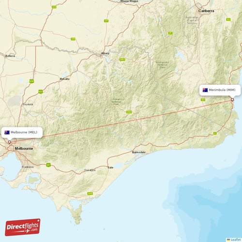 Melbourne - Merimbula direct flight map