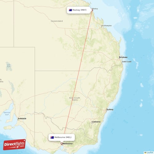 Melbourne - Mackay direct flight map