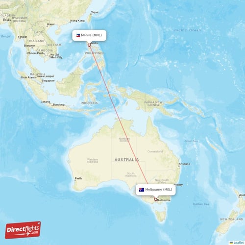 Melbourne - Manila direct flight map