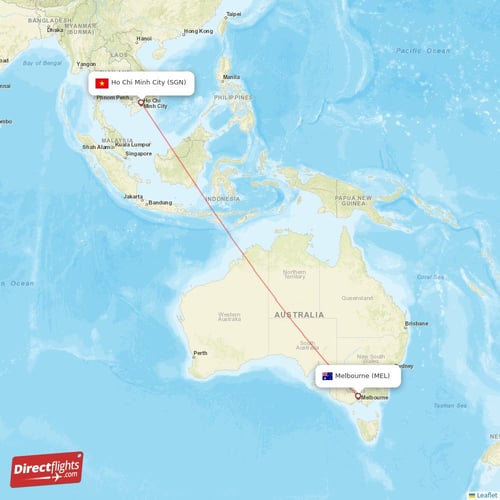 Melbourne - Ho Chi Minh City direct flight map