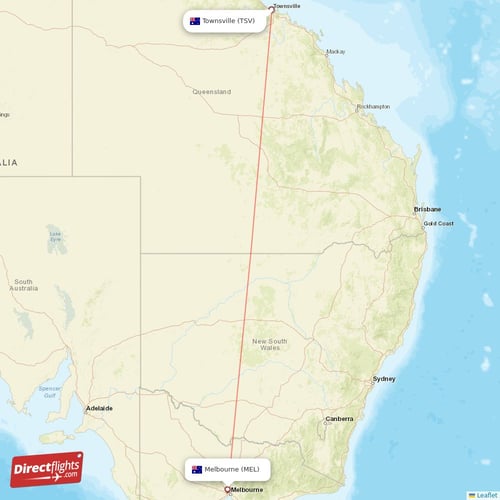 Melbourne - Townsville direct flight map
