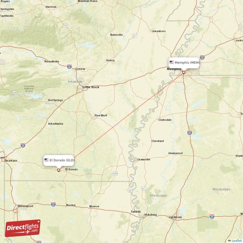 Memphis - El Dorado direct flight map