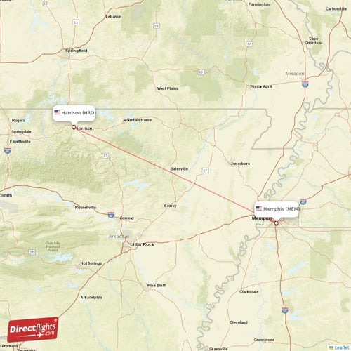 Memphis - Harrison direct flight map