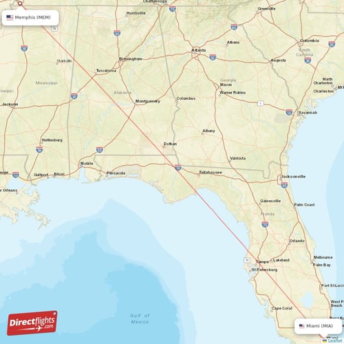 Memphis - Miami direct flight map