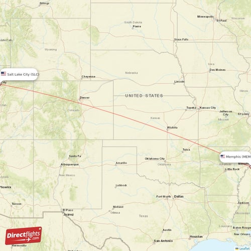 Memphis - Salt Lake City direct flight map