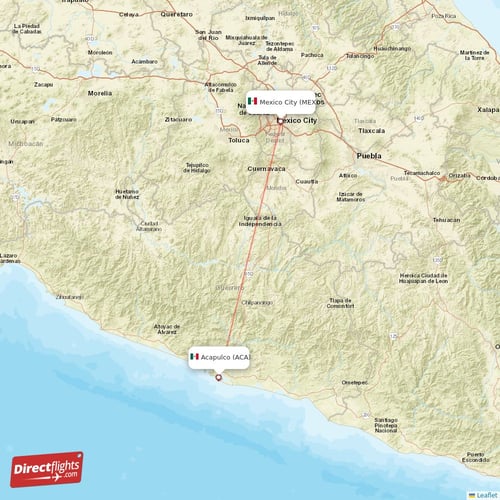 Mexico City - Acapulco direct flight map