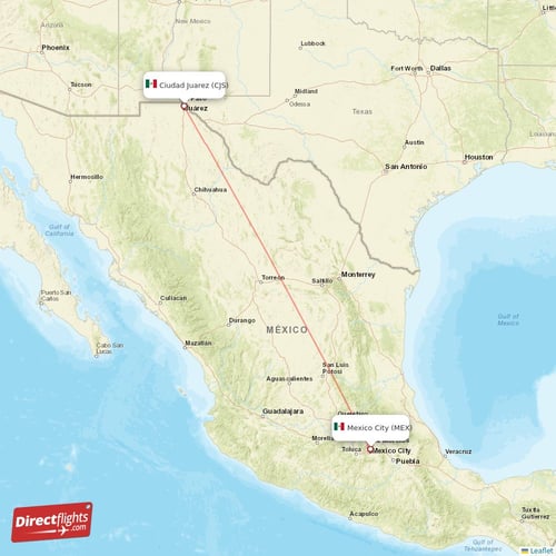 Mexico City - Ciudad Juarez direct flight map