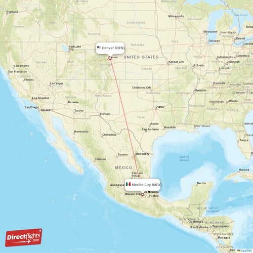 Mexico City - Denver direct flight map