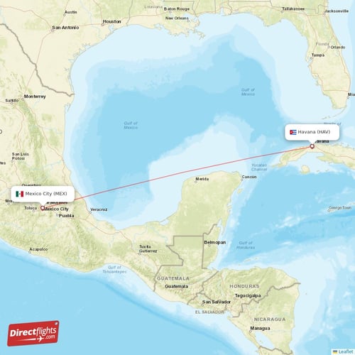 Mexico City - Havana direct flight map