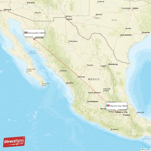 Mexico City - Hermosillo direct flight map