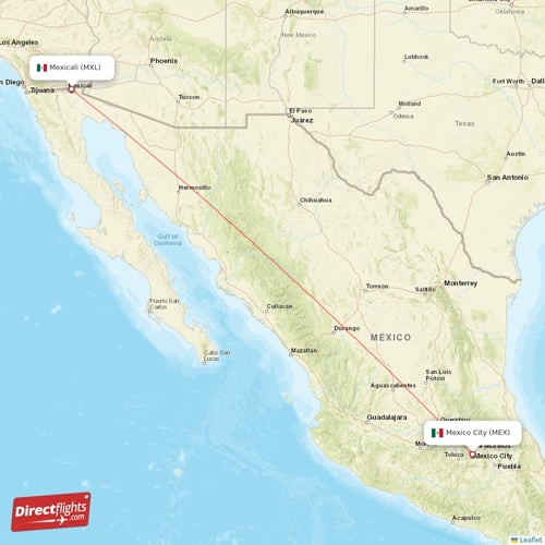 Mexico City - Mexicali direct flight map