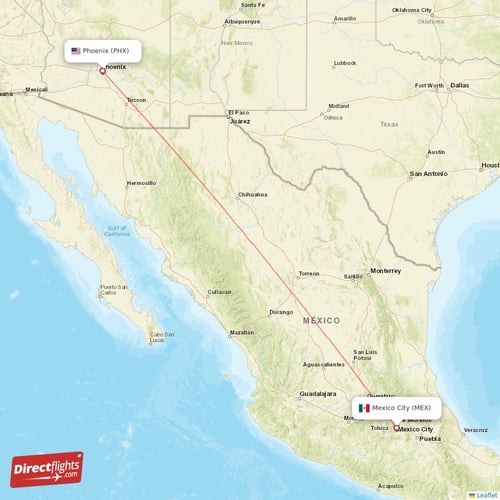 Mexico City - Phoenix direct flight map
