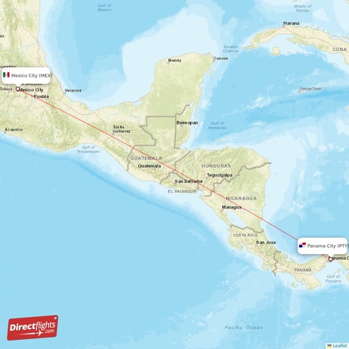 Mexico City - Panama City direct flight map