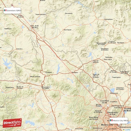 Mexico City - Queretaro direct flight map