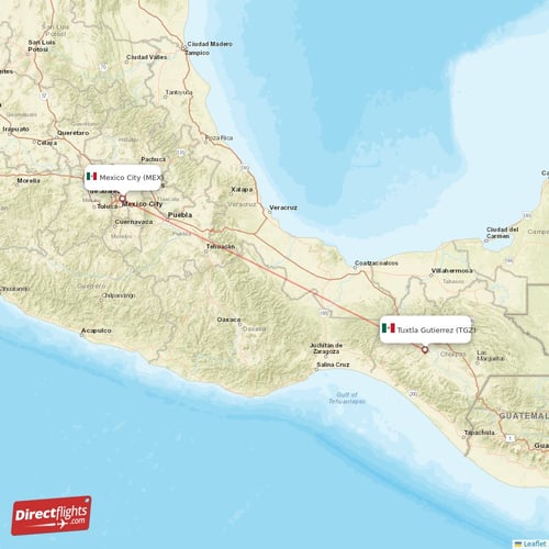 Mexico City - Tuxtla Gutierrez direct flight map