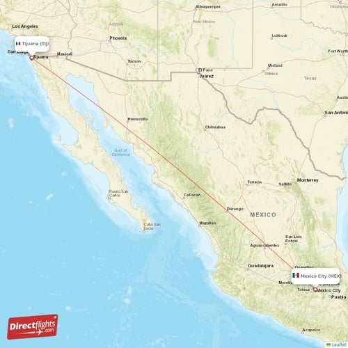 Mexico City - Tijuana direct flight map