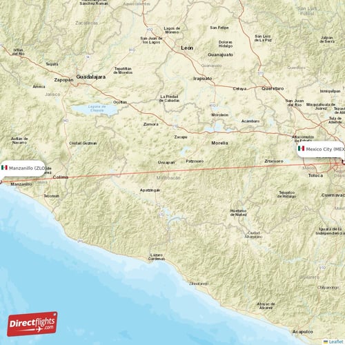 Mexico City - Manzanillo direct flight map