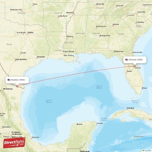 McAllen - Orlando direct flight map