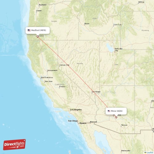 Medford - Mesa direct flight map