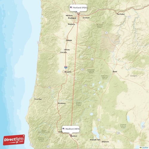 Medford - Portland direct flight map