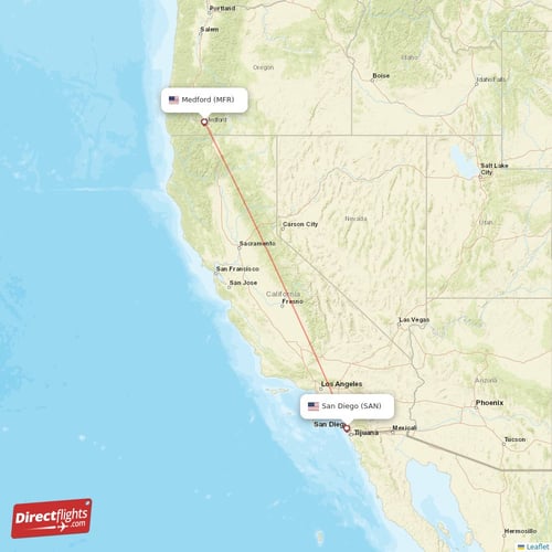 Medford - San Diego direct flight map