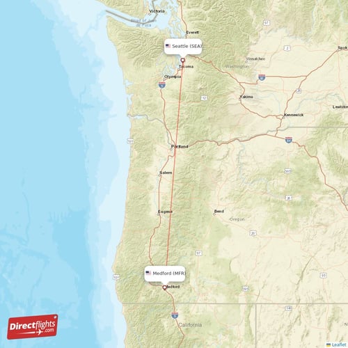Medford - Seattle direct flight map