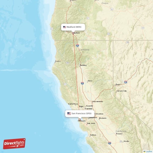 Medford - San Francisco direct flight map