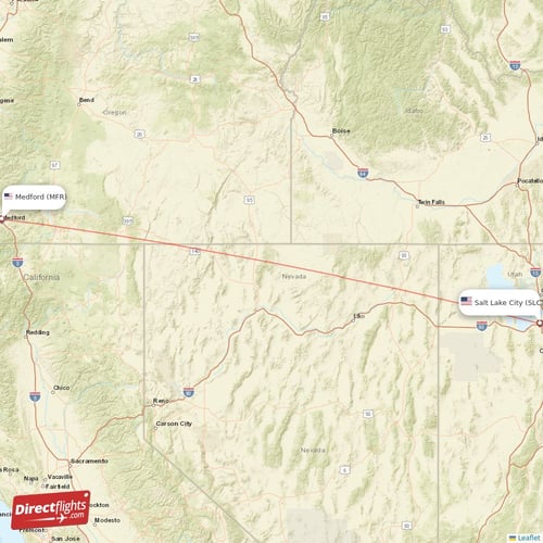 Medford - Salt Lake City direct flight map