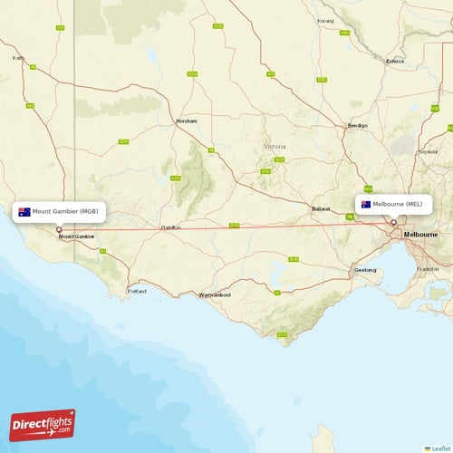 Mount Gambier - Melbourne direct flight map
