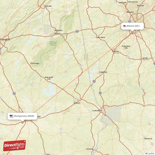 Montgomery - Atlanta direct flight map