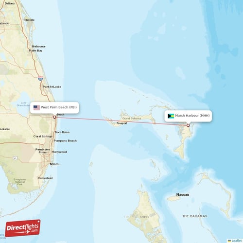 Marsh Harbour - West Palm Beach direct flight map