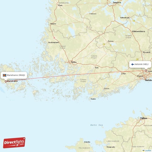 Mariehamn - Helsinki direct flight map
