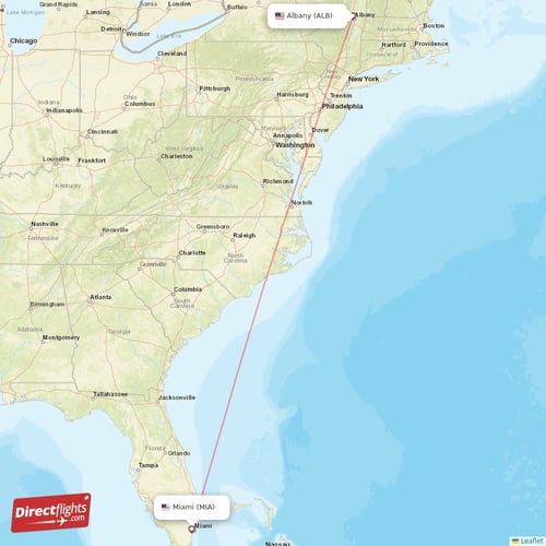 Miami - Albany direct flight map