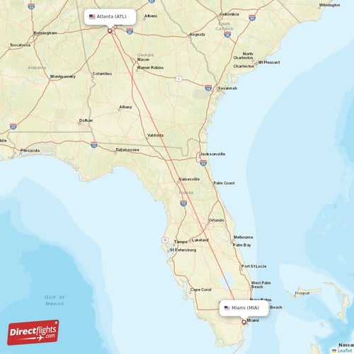 Miami - Atlanta direct flight map