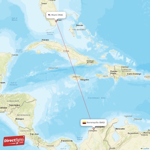 Miami - Barranquilla direct flight map