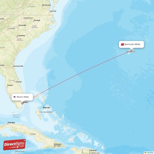 Miami - Bermuda direct flight map