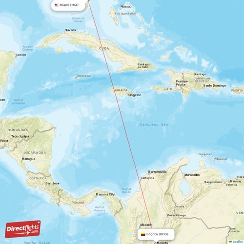 Miami - Bogota direct flight map