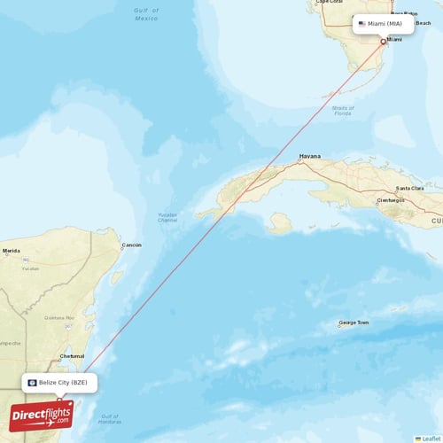 Miami - Belize City direct flight map