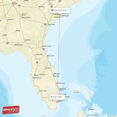 Miami - Charleston direct flight map