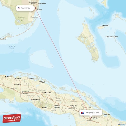 Miami - Camaguey direct flight map
