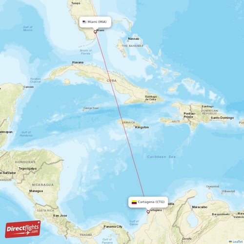 Miami - Cartagena direct flight map